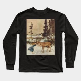 Vintage Fairy Tale, Gerda and the Reindeer by Edmund Dulac Long Sleeve T-Shirt